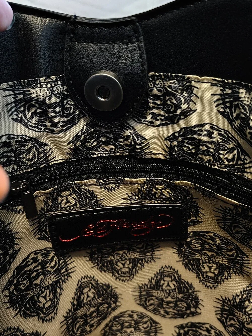 Ed Hardy Grunge Black Love Kills Slowly Rhinestone Skull & Metal Rivets Satchel